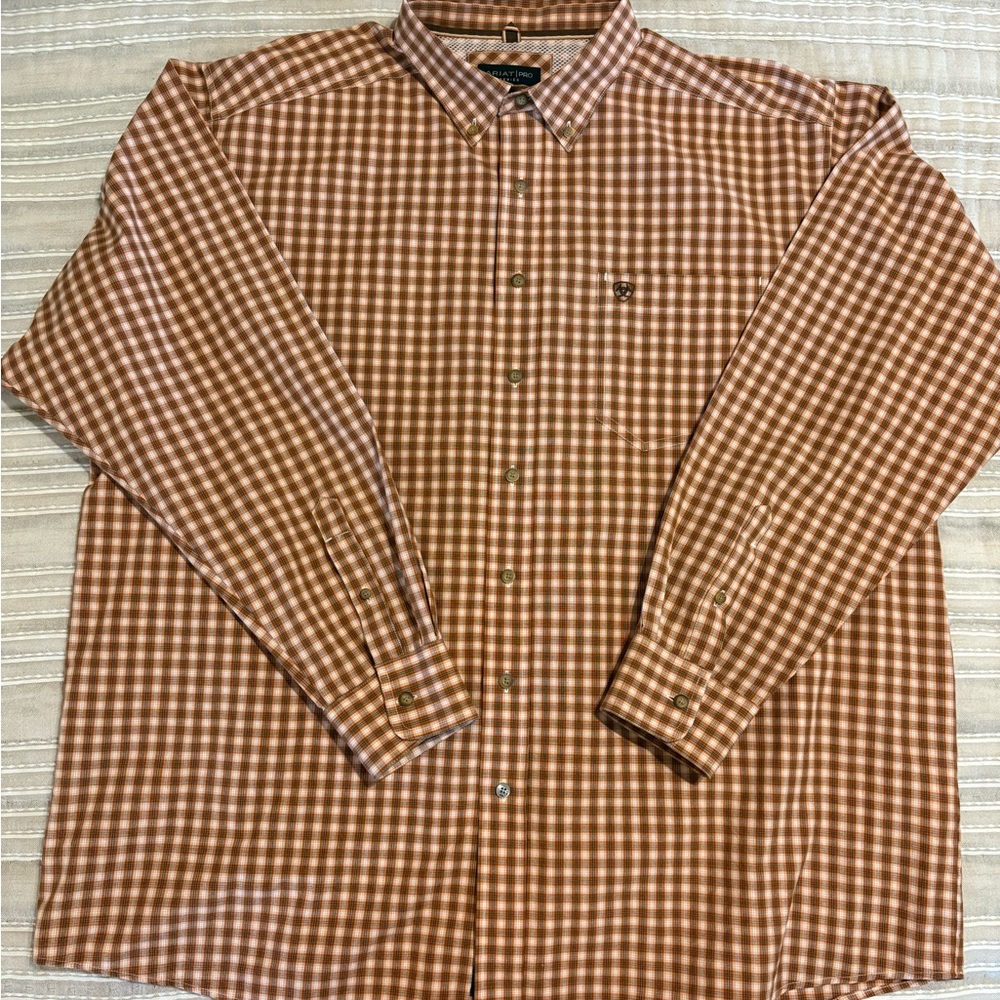 Ariat Men's Tan Checkered Button Down Shirt